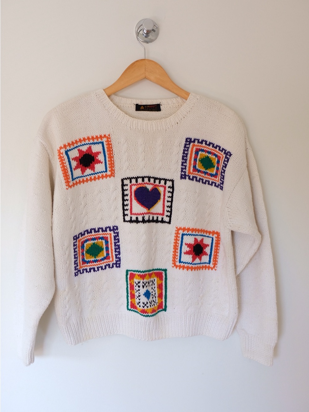 LizSport Petite Vintage Cottagecore Hand Knitted Patchwork Sweater size Small
